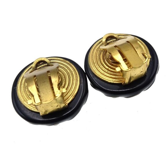 Chanel Button Earrings Clip-On Black 97A - Picture 3 of 6